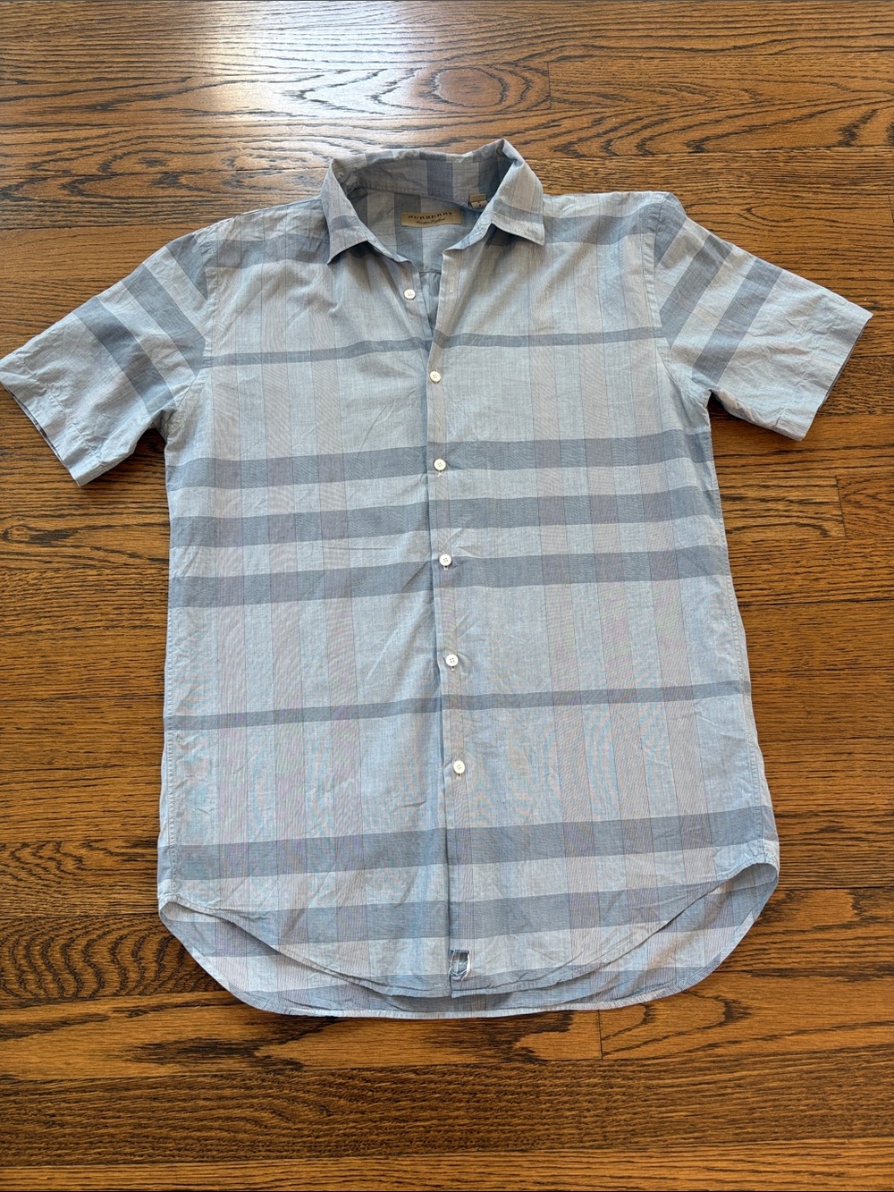 Burberry Light Blue and dark blue  Plaid Short-Sleeve Button-Down Shirt, s
